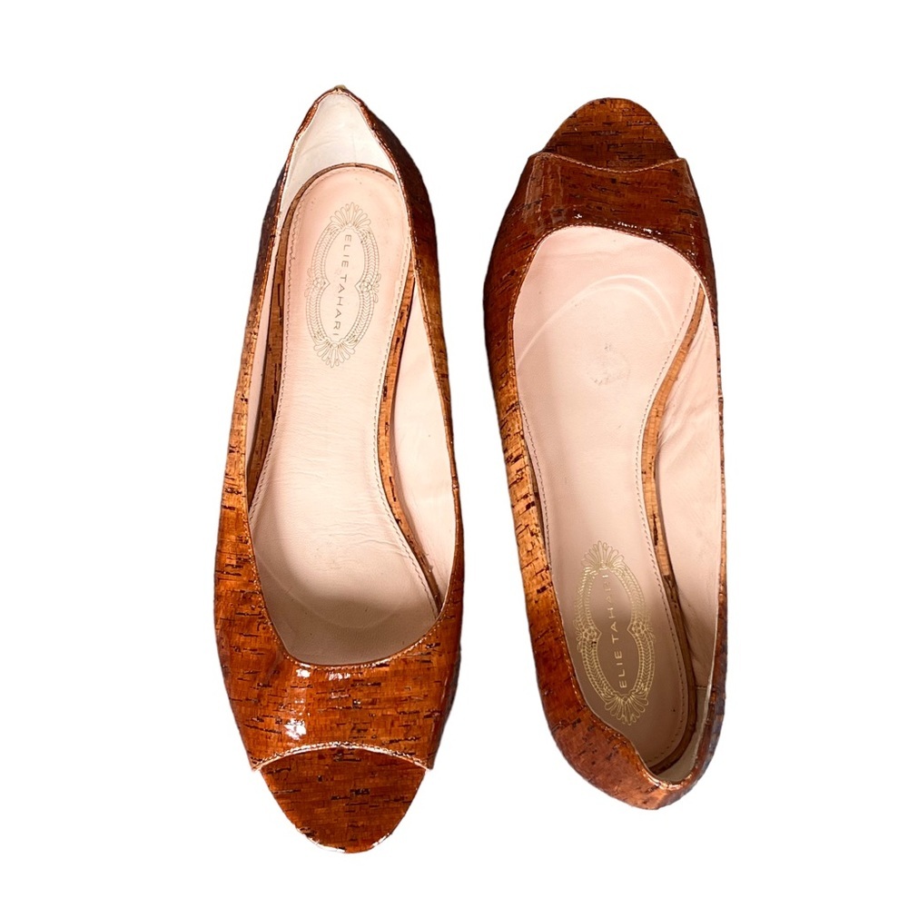 ELIE TAHARI PATENT LEATHER ‘CORK’ FLAT OPEN TOE SIZE 9
